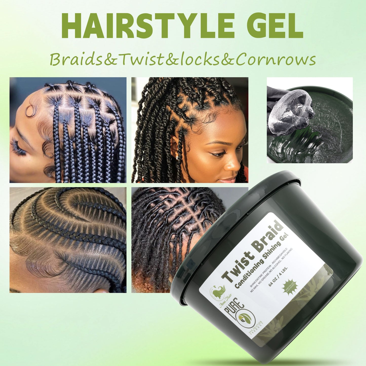 No Residue Build up Braid Gel for Curly Hair Long Lasting Quick Molding Smooths & Tames Frizz Strong Hold Works All Hair Types