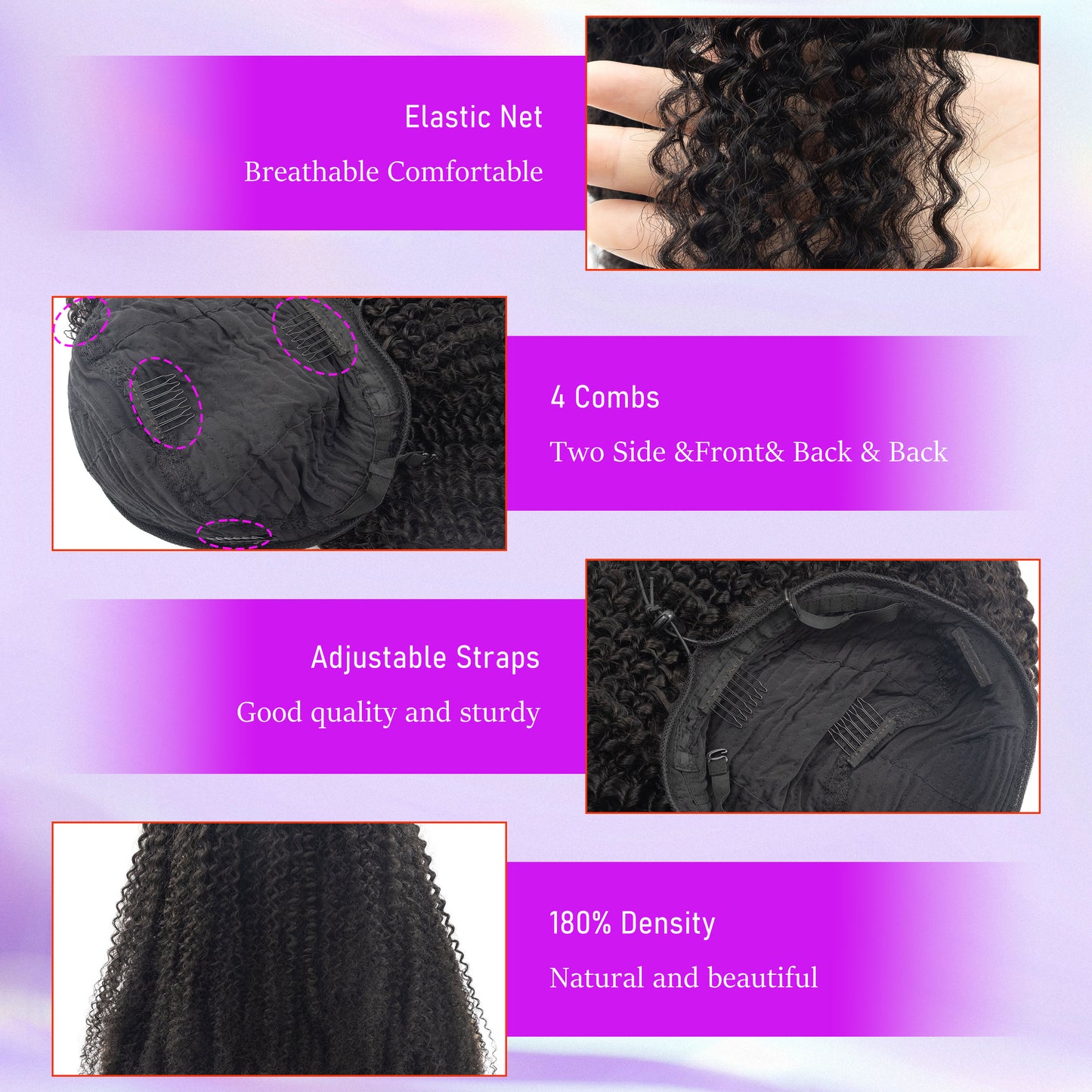Half Wig Kinky Curly Human Hair Wholesale Non Lace Machine Made Wigs Curly Human Hair Drawstring HalfWig for Black Women