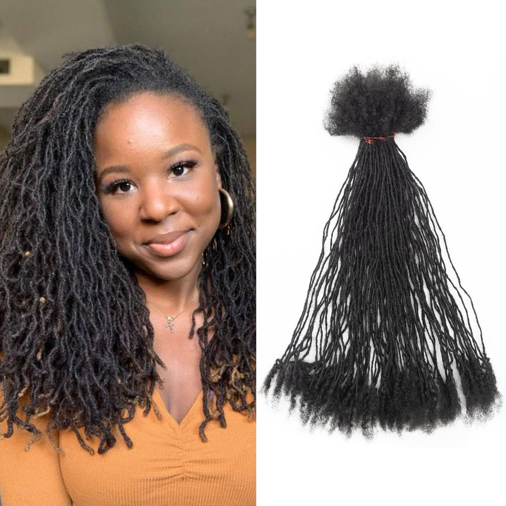 Human Hair Afro Kinky 0.1cm Can Be Bleached Dreadlocks Extension 4-24 Inch Handmade Crochet Micro Inter Locs with Curly End