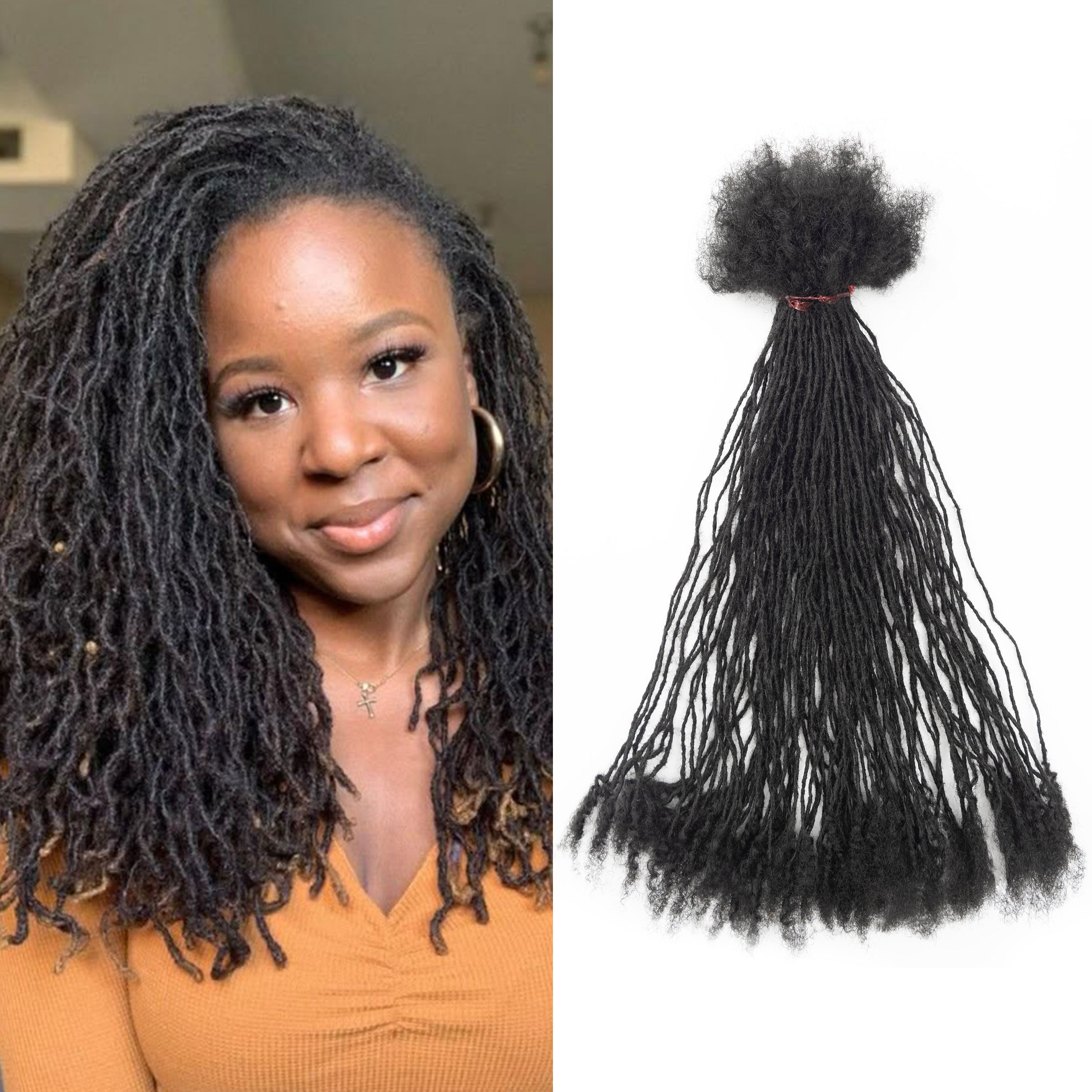 Human Hair Afro Kinky 0.1cm Can Be Bleached Dreadlocks Extension 4-24 Inch Handmade Crochet Micro Inter Locs with Curly End