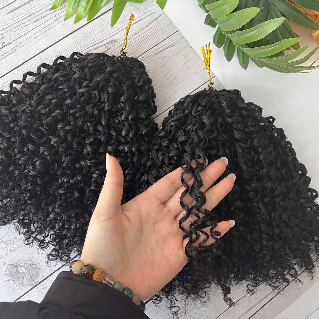 Wholesale Pre-looped Hair Pixie Curly Crochet Human Hair Two Strands Human Hair Feathers Crochet No Tip Raw Virgin Extensions