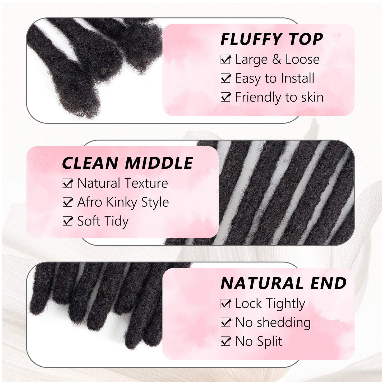 100% Human Hair Dreadlocks Extensions 1.8cm Thick Locs Handmade Permanent Loc Extensions Customizable