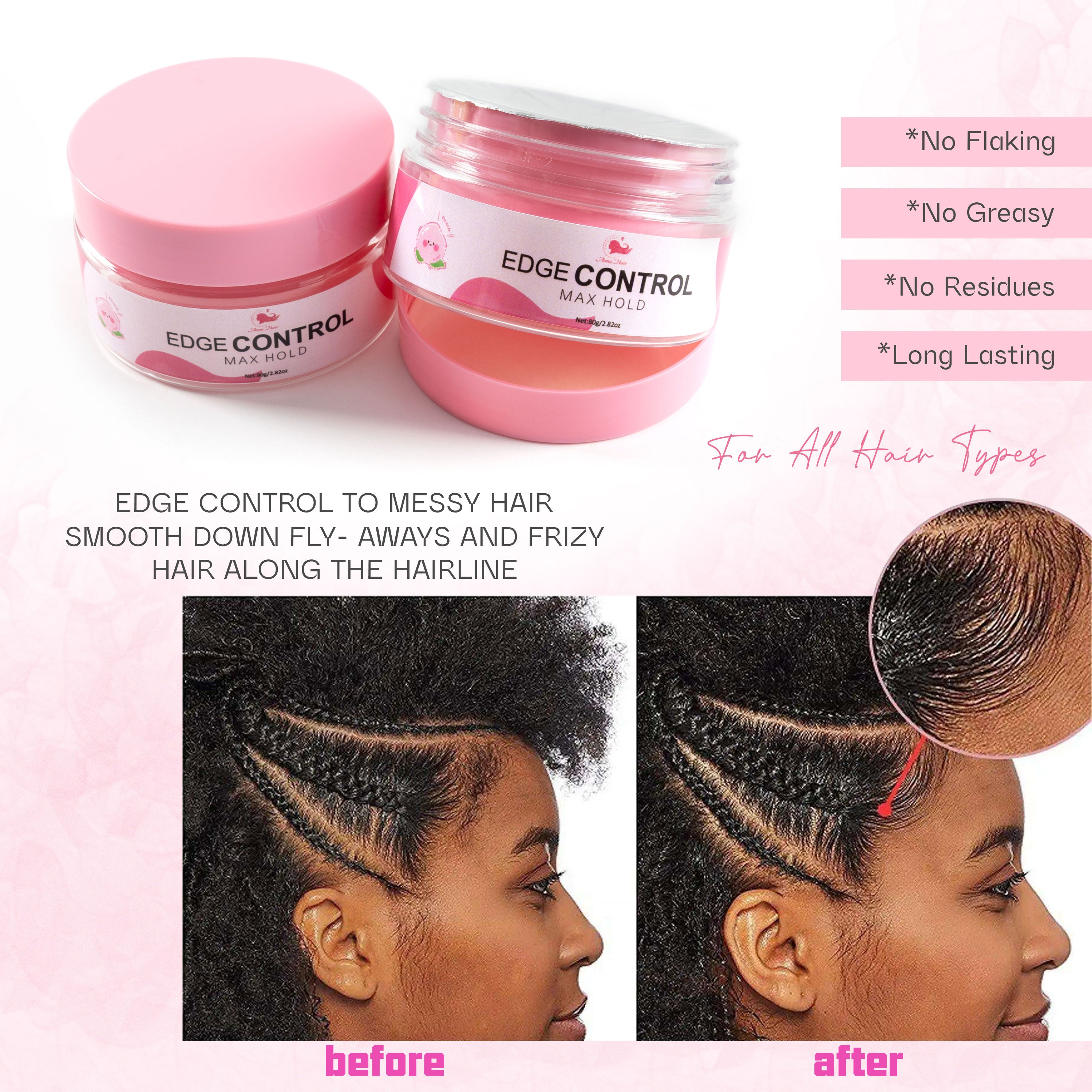 Private Label Strong Hold Water-based Edge Stay Gel No Flaking Extra Hold Peach Scent Edge Control for All Hair Types
