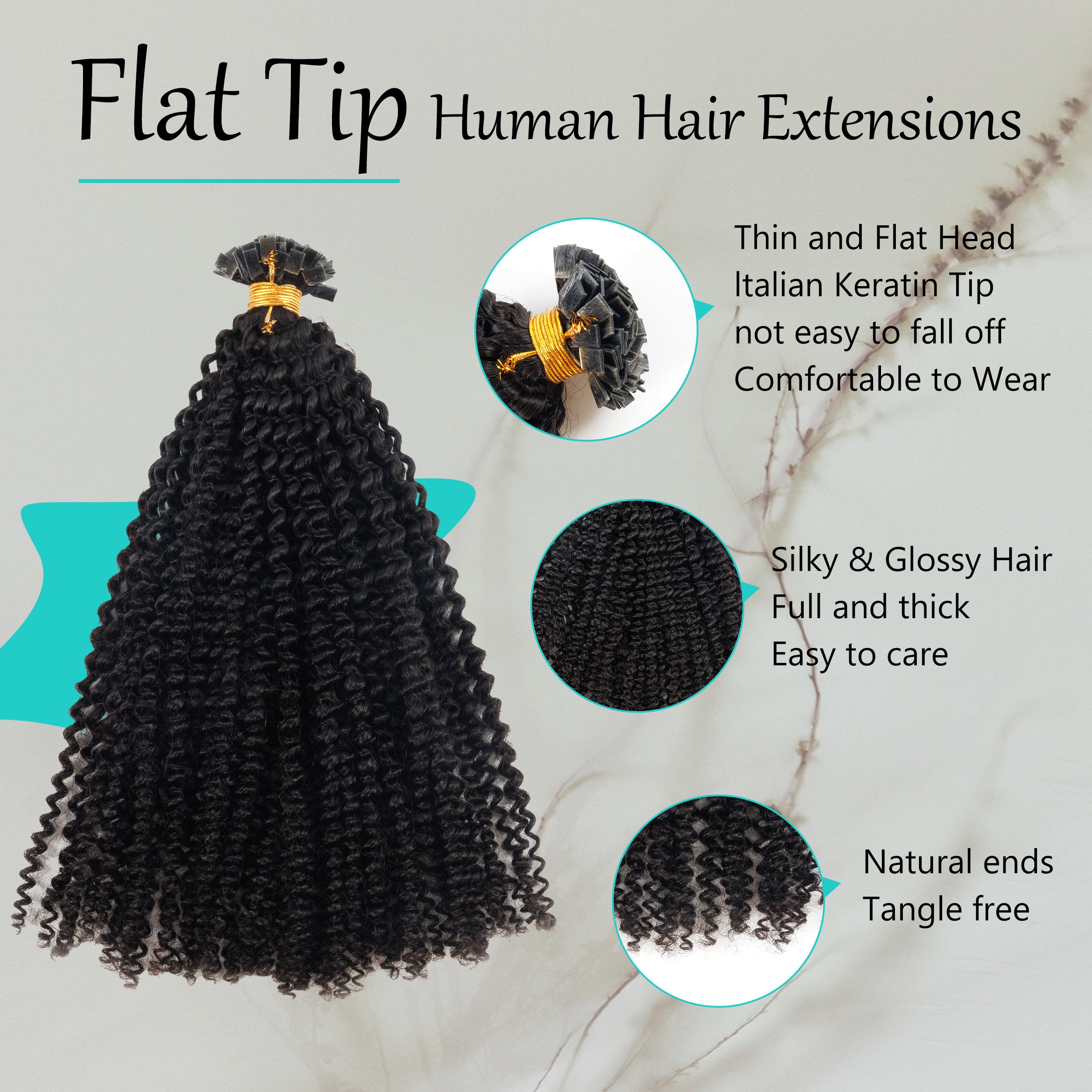 Kinky Curly Virgin Flat Tip Hair 100% Remy Flat Tip Hair Extensions Natural Hair Flat Tips Bundles for African Woman