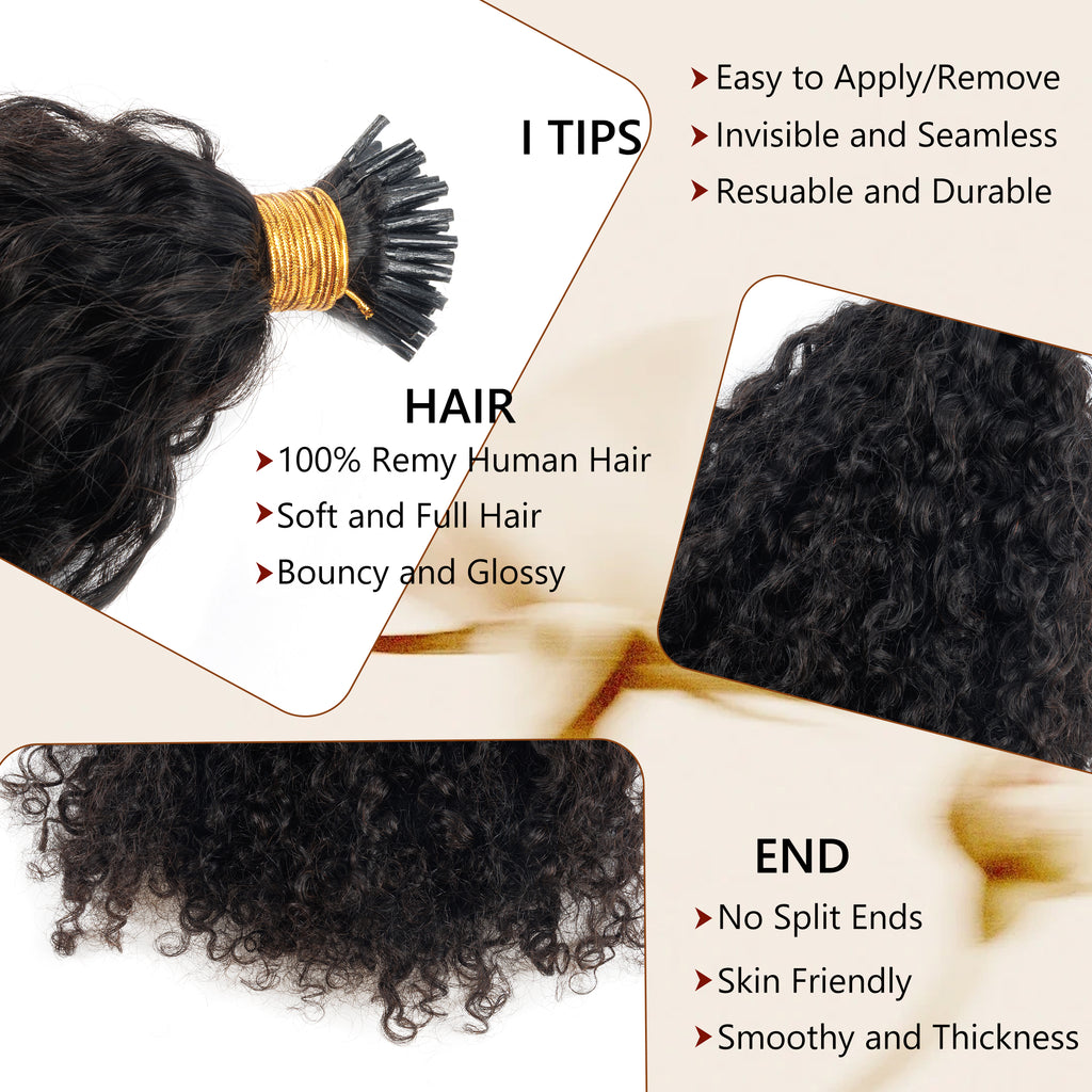 100% Remy Natural Human Hair Extensions Raw Keratin I TIP Style Double Drawn Pixie Curly I-Tip Hair Extensions