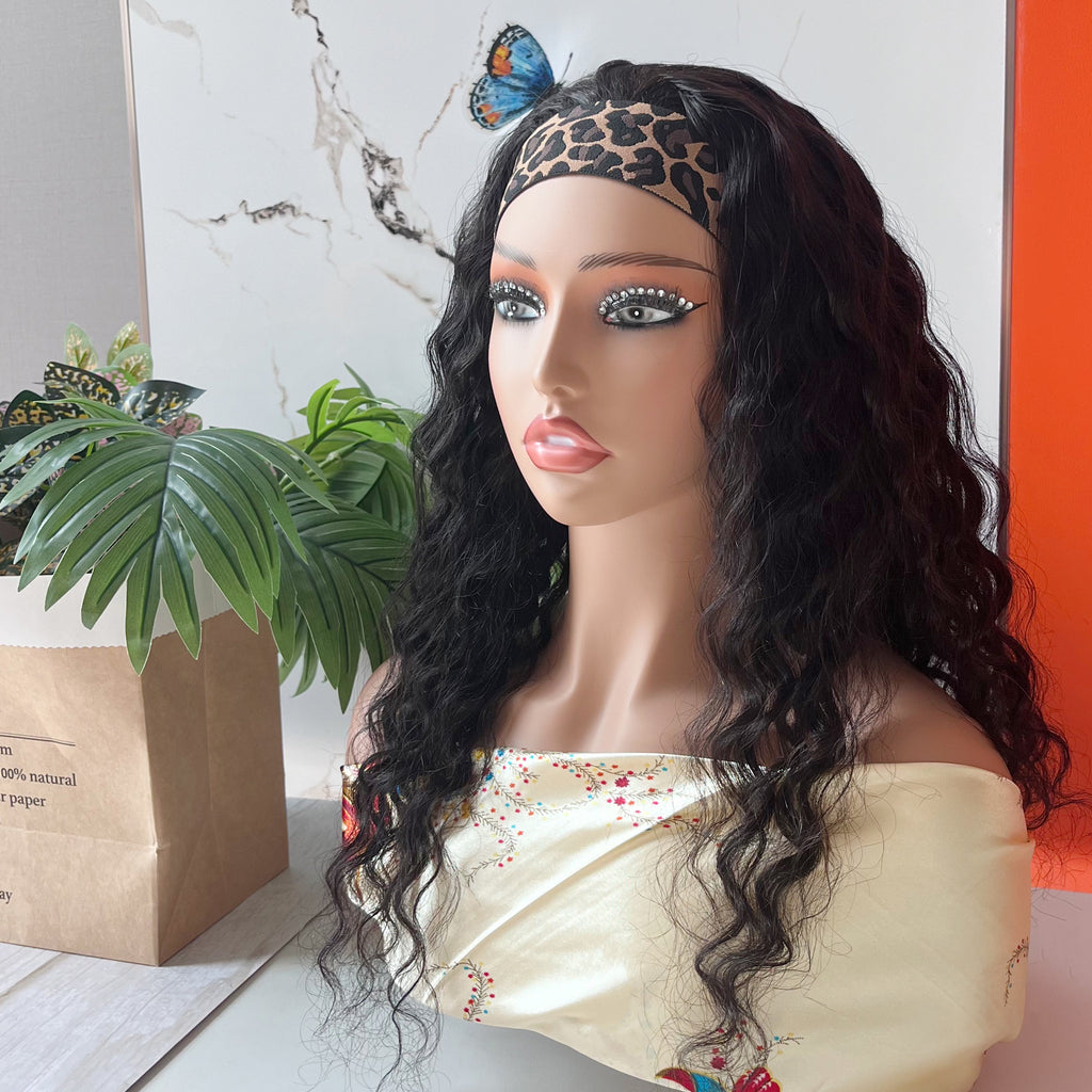 Human Hair Deep Wave 3 in 1 Half Wigs Wear and Go Glueless Wigs Drawstring Seamless Flip Over No Lace Wig for Beginner