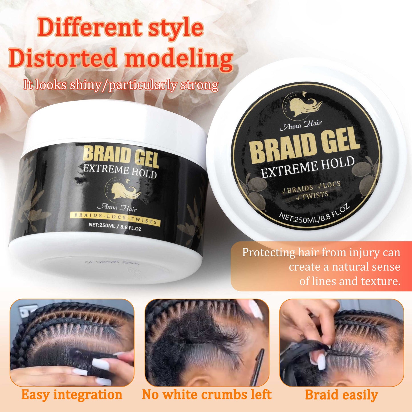 250ml Braiding Gel Extra Hold Firming Nourishing Edge Control Gel Factory Customized Custo Locks Extreme Hold Braid Gel