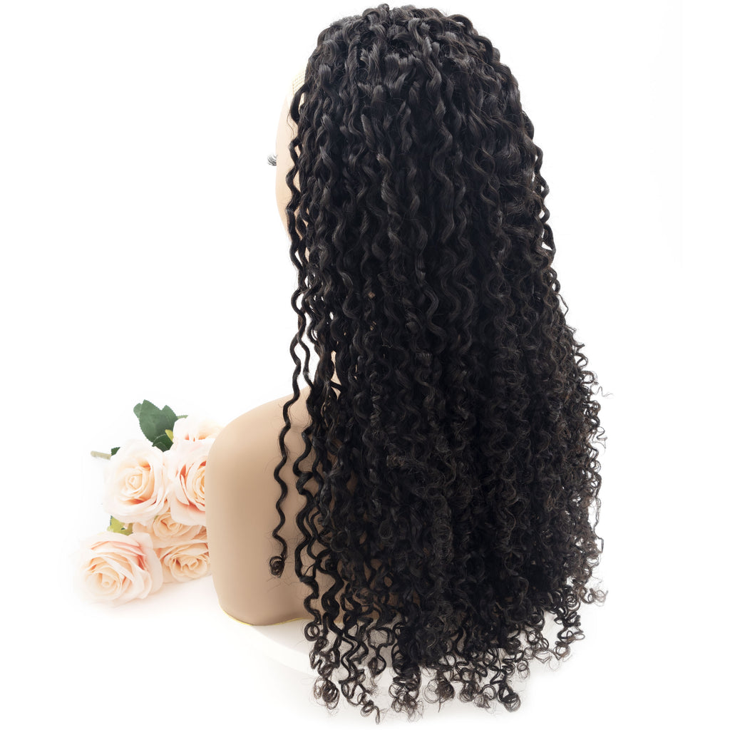 Wholesale 3 in 1 Half Wig Curly 180% Density Half Head Wig Curly Drawstring Seamless Clip Ins Human Wig No Glue