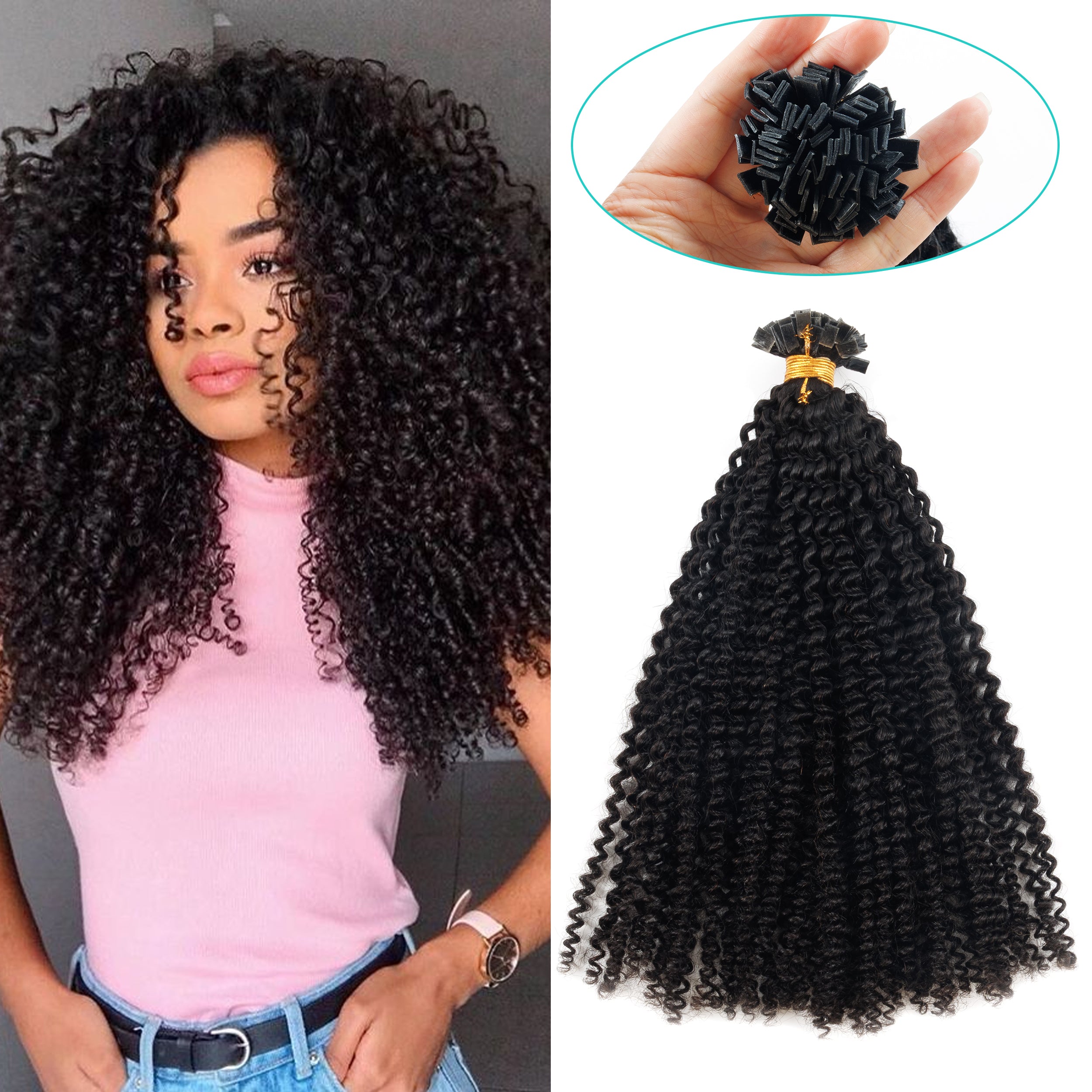 Kinky Curly Virgin Flat Tip Hair 100% Remy Flat Tip Hair Extensions Natural Hair Flat Tips Bundles for African Woman