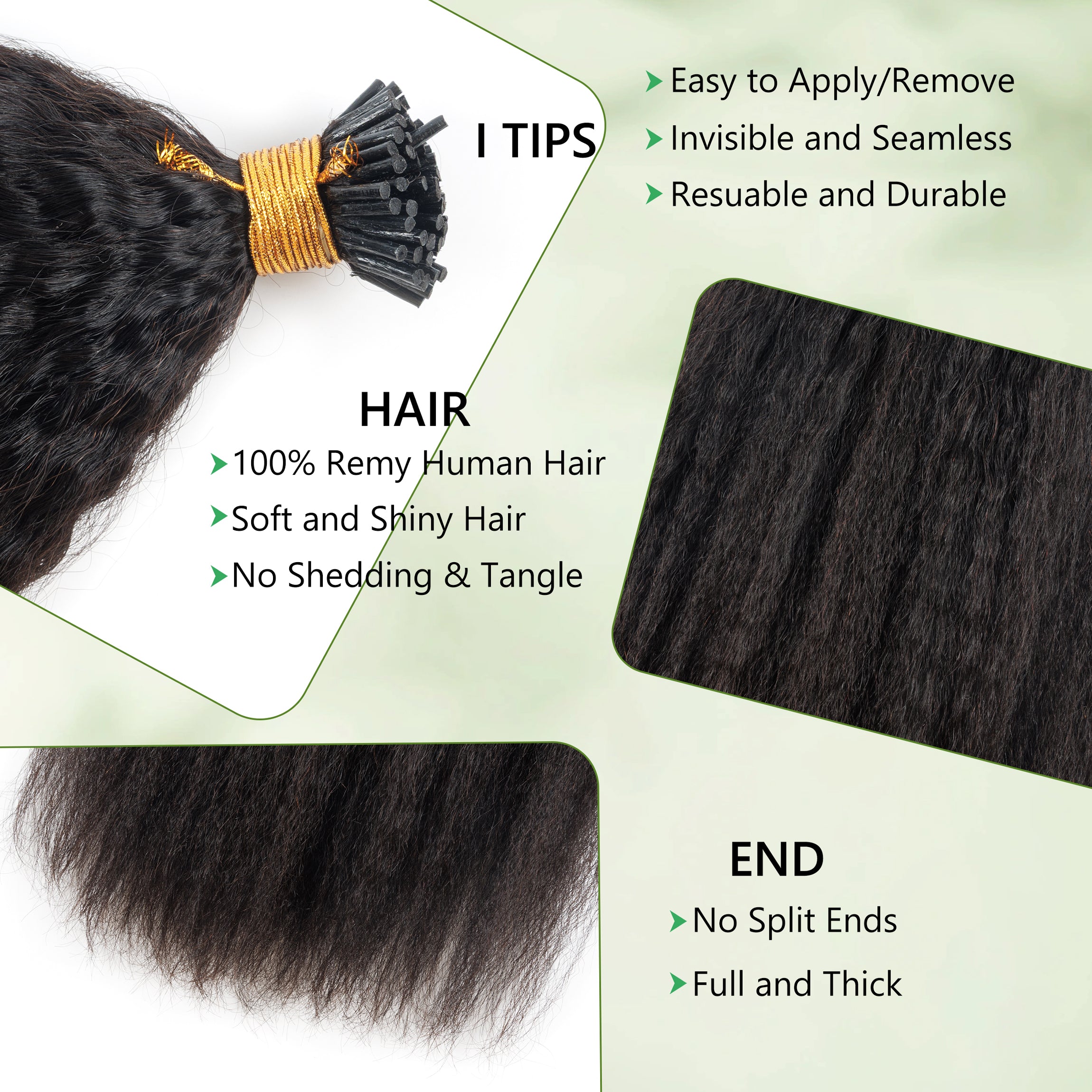Wholesale Real Human Hair Soft and Natural Look Raw Virgin I Tip Hair Extension Kinky Straight Hair Texture for Black Woman