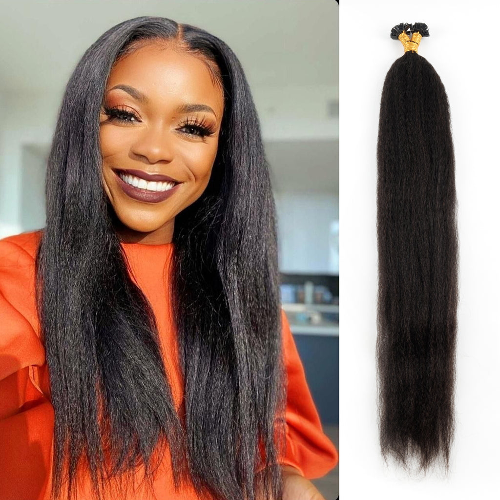 Wholesale Fluffy Hair Kinky Straight Flat Tip Unprocessed Raw Remy Kinky Braiding Hair Keratin K Tip Flat Tip Hair Extension