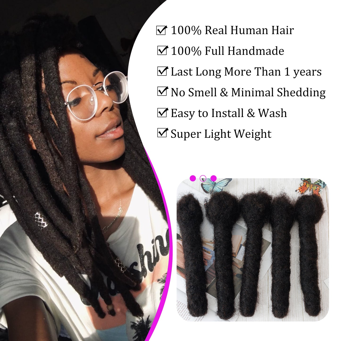 100% Human Hair Large Loc Extensions 3cm Thick Dreadlocks Handmade Jumbo Locs 4-24 Inches Custom Color