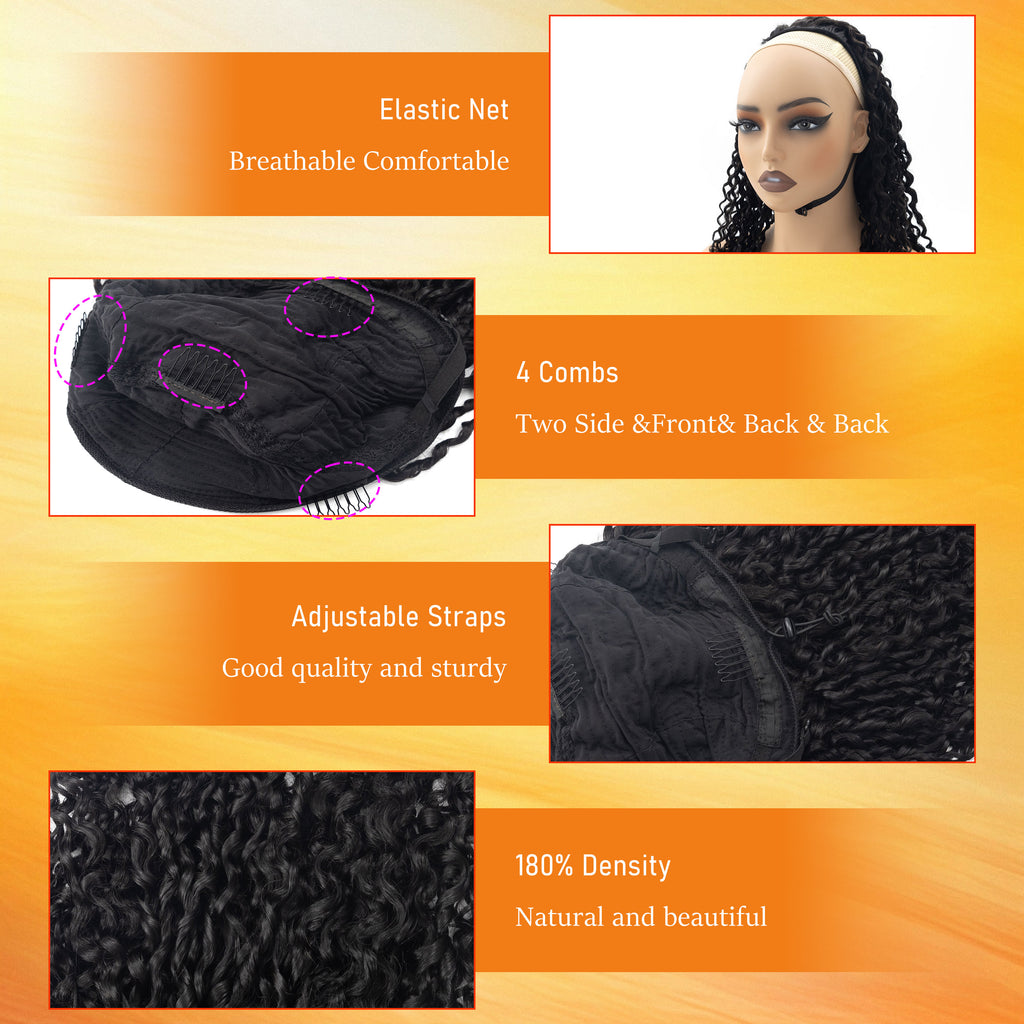 Wholesale 3 in 1 Half Wig Curly 180% Density Half Head Wig Curly Drawstring Seamless Clip Ins Human Wig No Glue