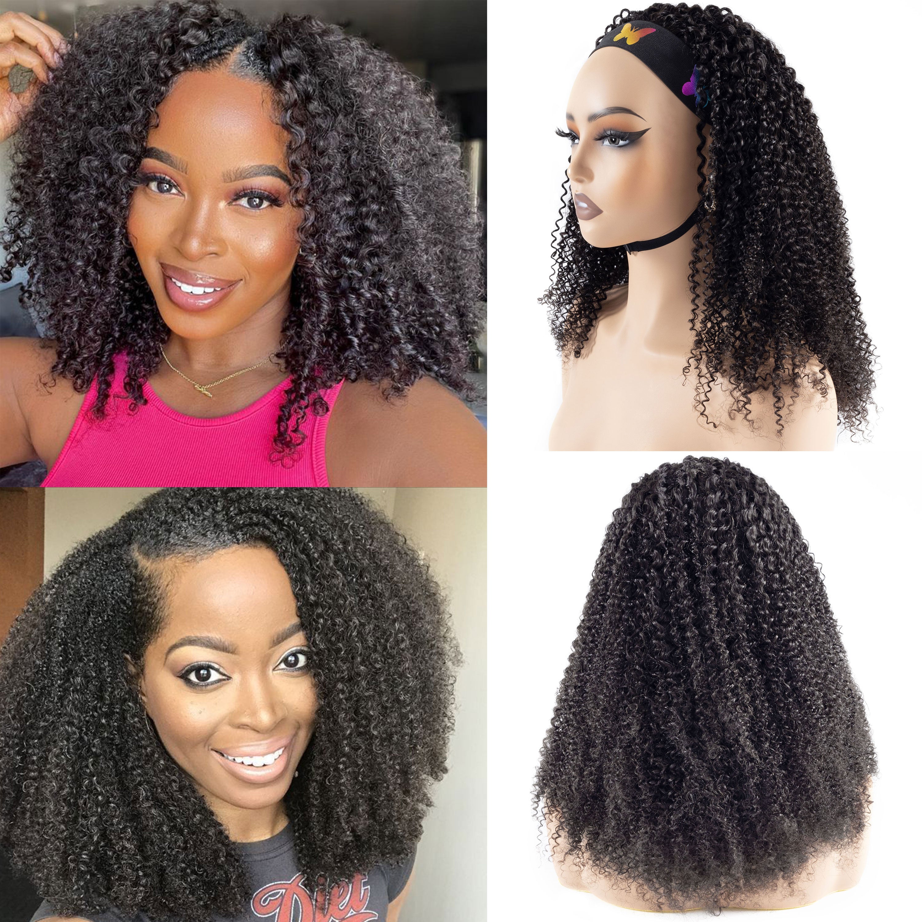 New 3-in-1 Half Wig Afro Kinky Curly Raw Human Hair Wig Seamless Flip Over Drawstring No Leave Out Wear Go Glueless Wigs