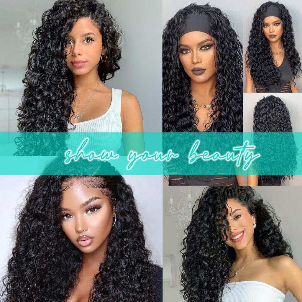 Human Hair Deep Wave 3 in 1 Half Wigs Wear and Go Glueless Wigs Drawstring Seamless Flip Over No Lace Wig for Beginner