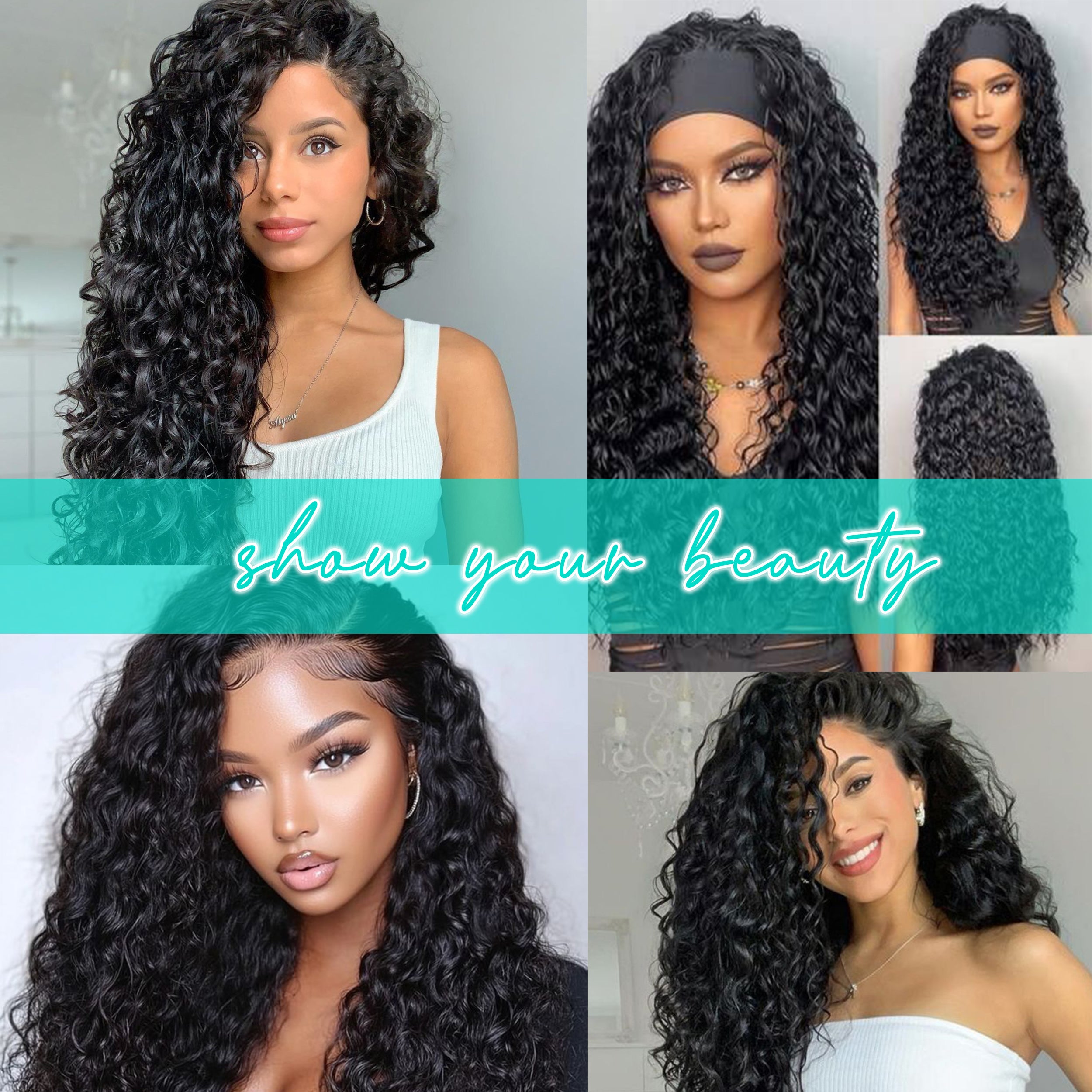Human Hair Deep Wave 3 in 1 Half Wigs Wear and Go Glueless Wigs Drawstring Seamless Flip Over No Lace Wig for Beginner