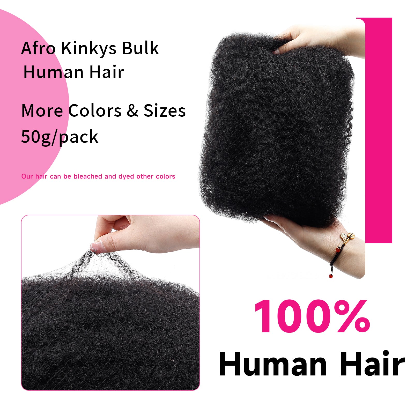Afro Kinky Bulk Natural for Braiding 50g Per Pack Virgin Remy Human Hair Extensions for Dreadlock Braiding Hair Crochet Hair