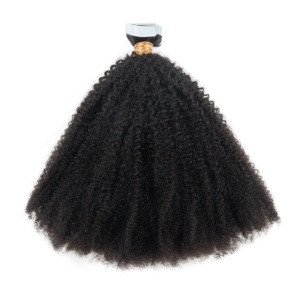Natural Color Afro Kinky Curly Tape in Human Hair Extensions 10-24 Afro Curl Remy Skin Weft Tape Hair Bundles