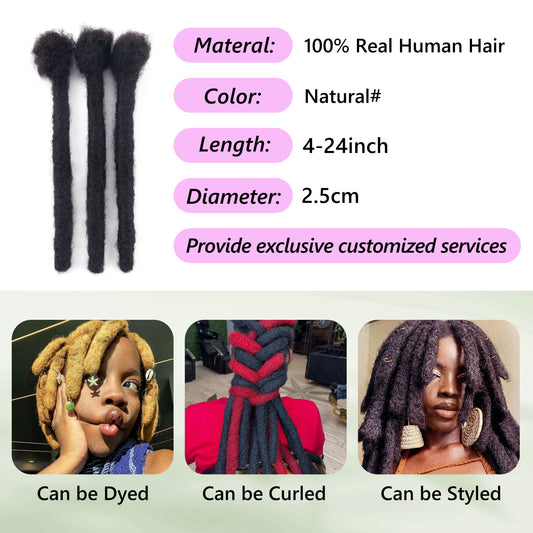 100% Human Hair Thick Dreadlock Extensions 2.5cm Diameter Handmade Locs 4-24 Inch Custom Color & Length