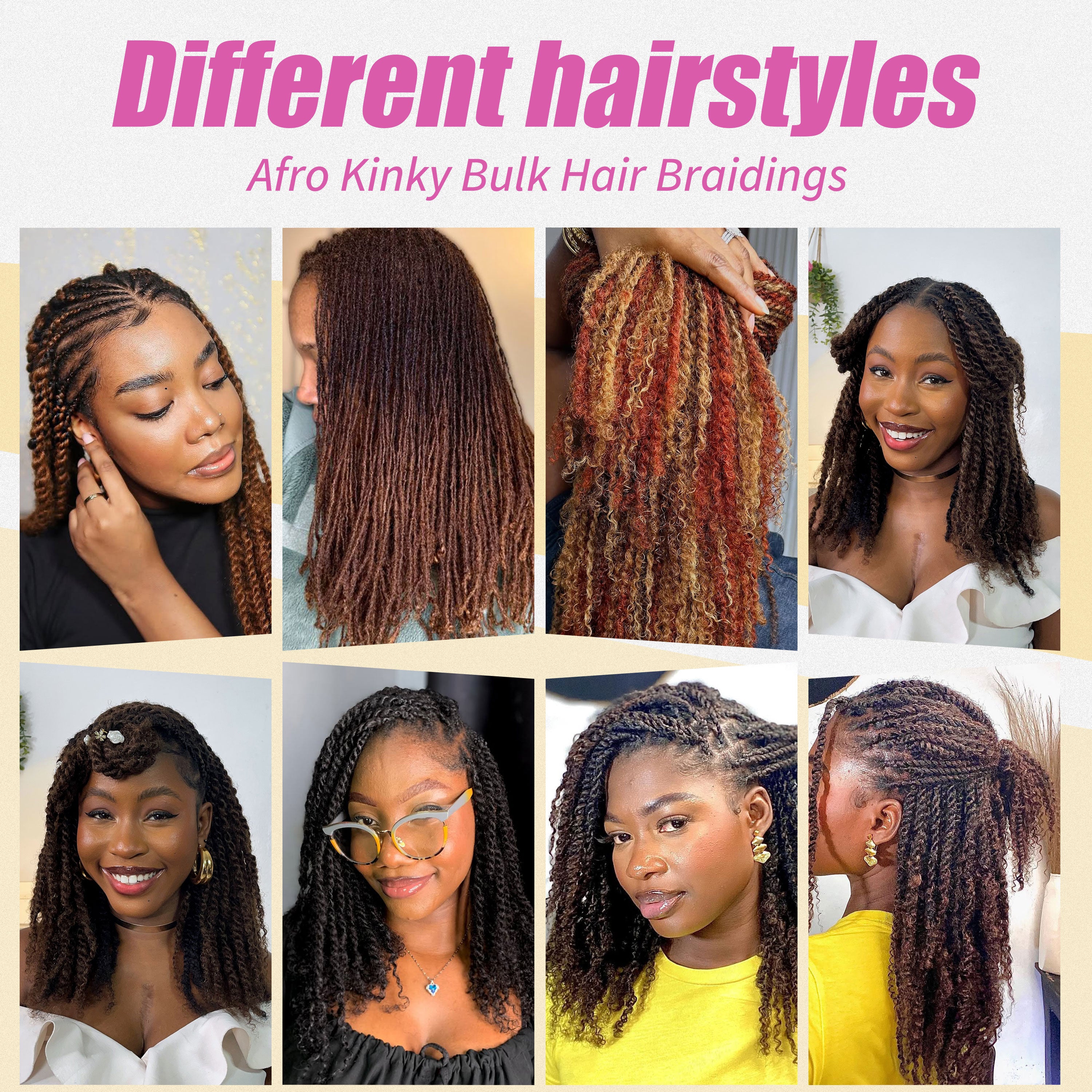 30g/pack 100% Afro Kinky Bulk Human Hair Cheveux Humains Curly Hair Bulk for Twisting Pre-stretch for Braiding