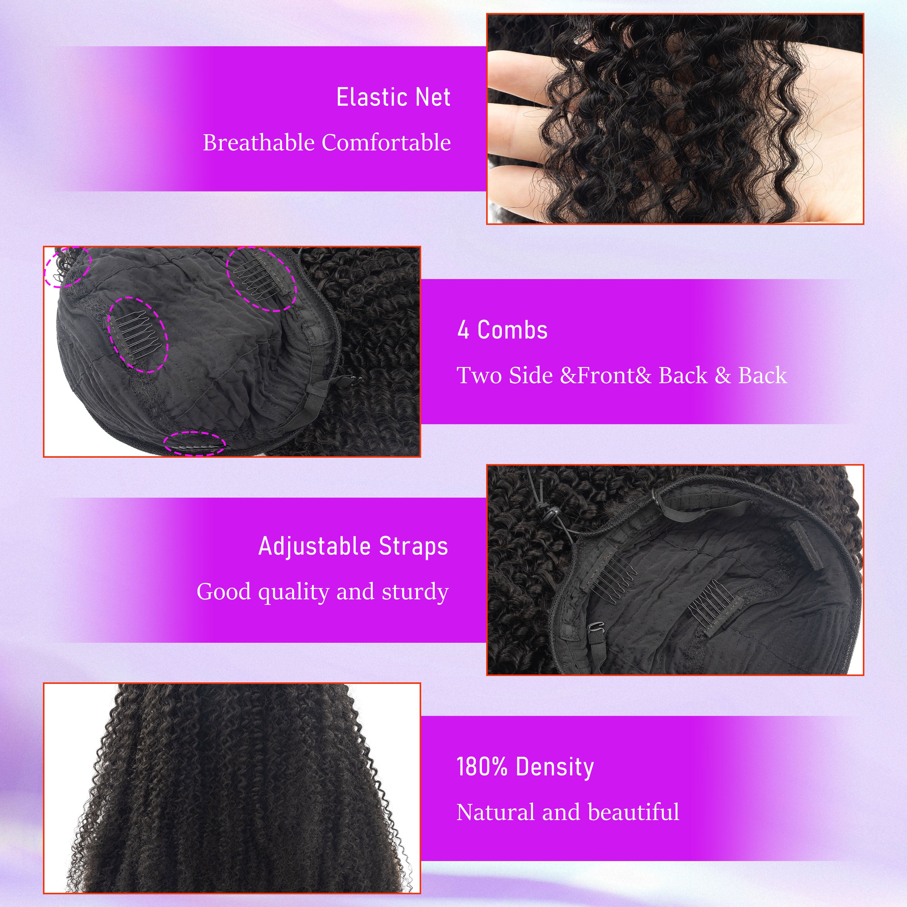 Half Wig Kinky Curly Human Hair Wholesale Non Lace Machine Made Wigs Curly Human Hair Drawstring HalfWig for Black Women