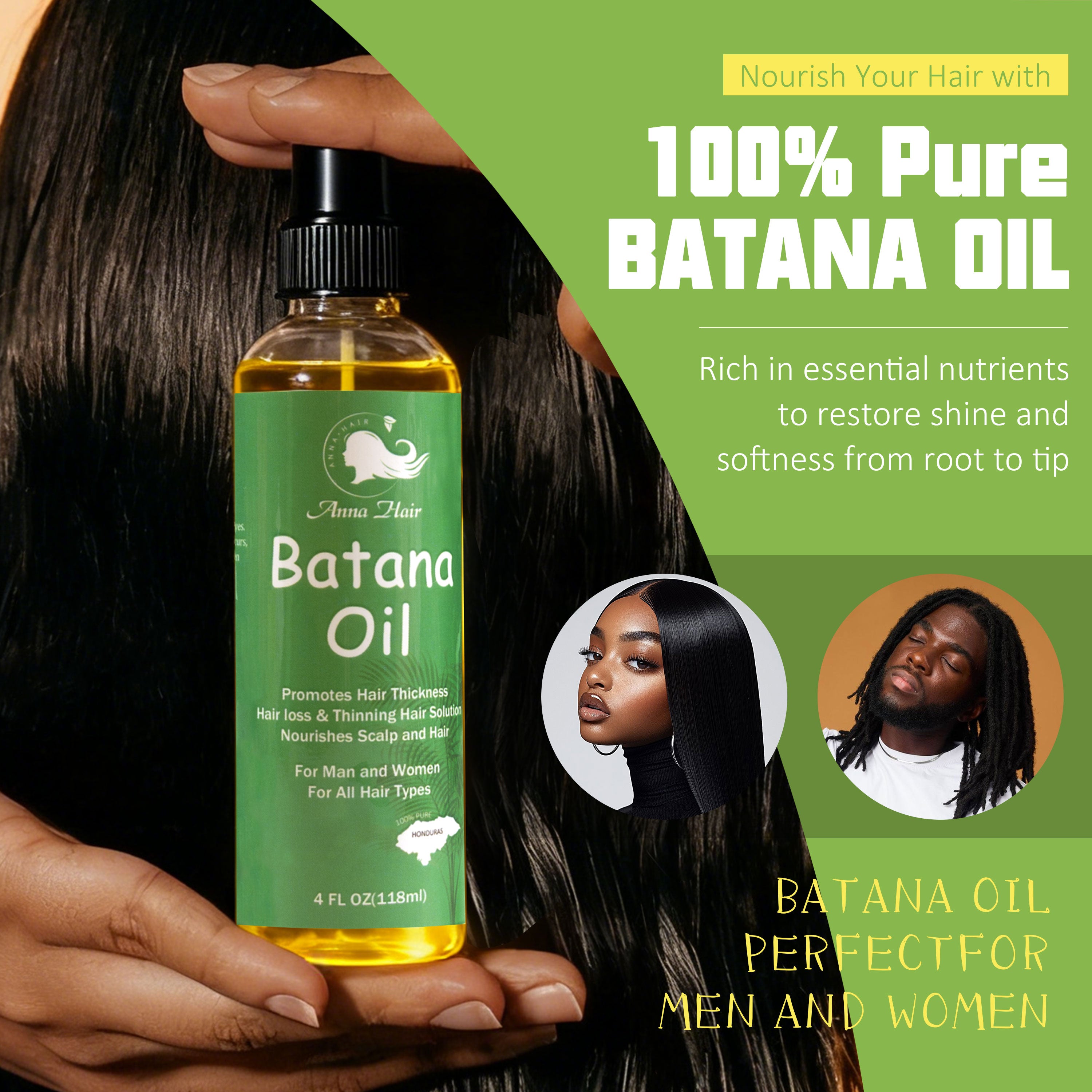 118 ml 100% Pure Natural Raw Batana Oil Anti-Hair Loss Nourishing Moisturizing Hair Growth Stabilization