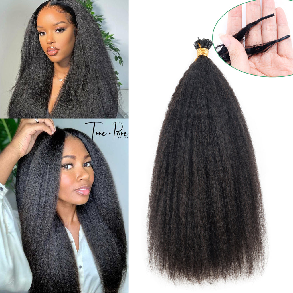 Wholesale Real Human Hair Soft and Natural Look Raw Virgin I Tip Hair Extension Kinky Straight Hair Texture for Black Woman