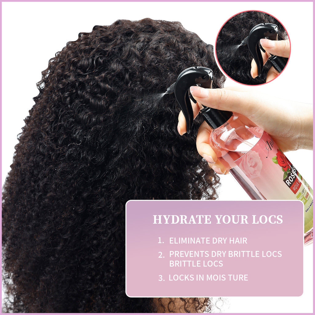Private Label Natural Rose Peppermint Spray Lightweight Anti-Frizz Moisturizing Refreshing Spray for Locs Dreadlocks Twist