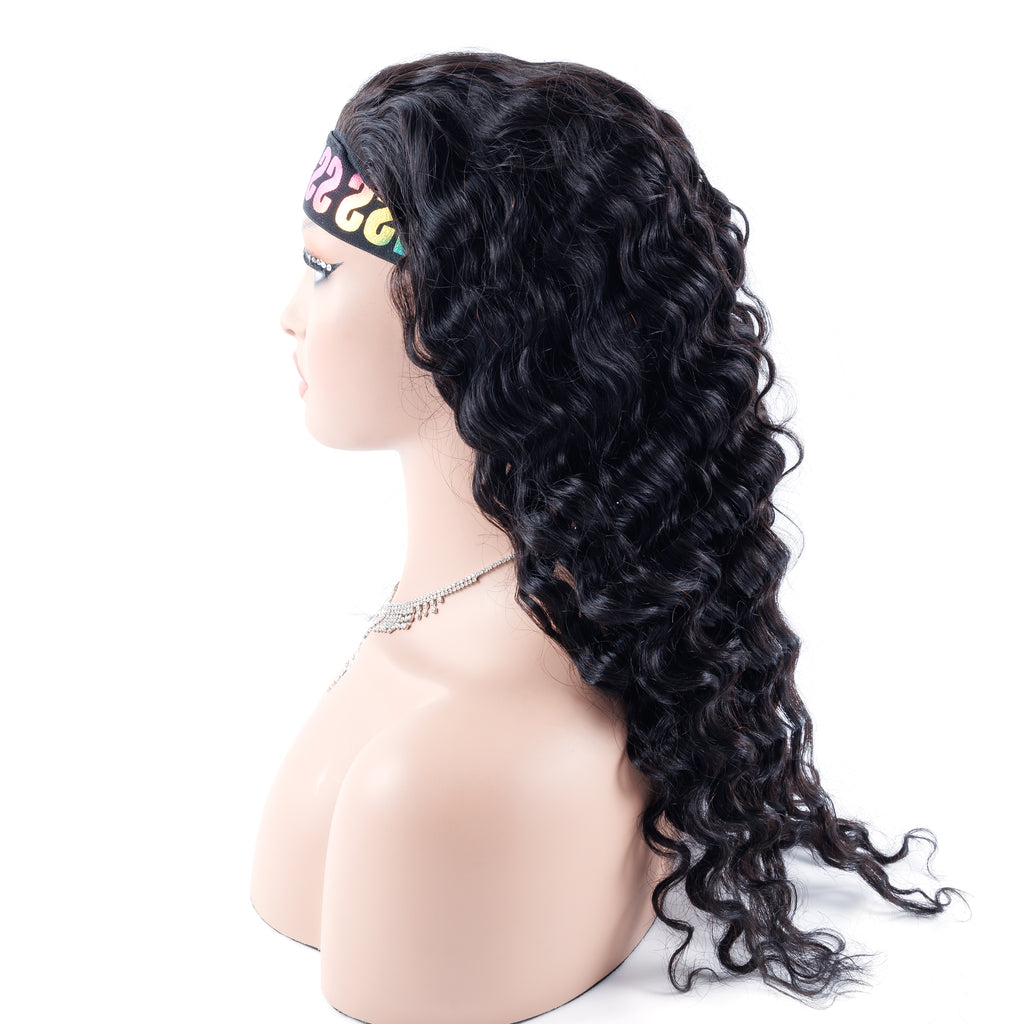 Human Hair Deep Wave 3 in 1 Half Wigs Wear and Go Glueless Wigs Drawstring Seamless Flip Over No Lace Wig for Beginner