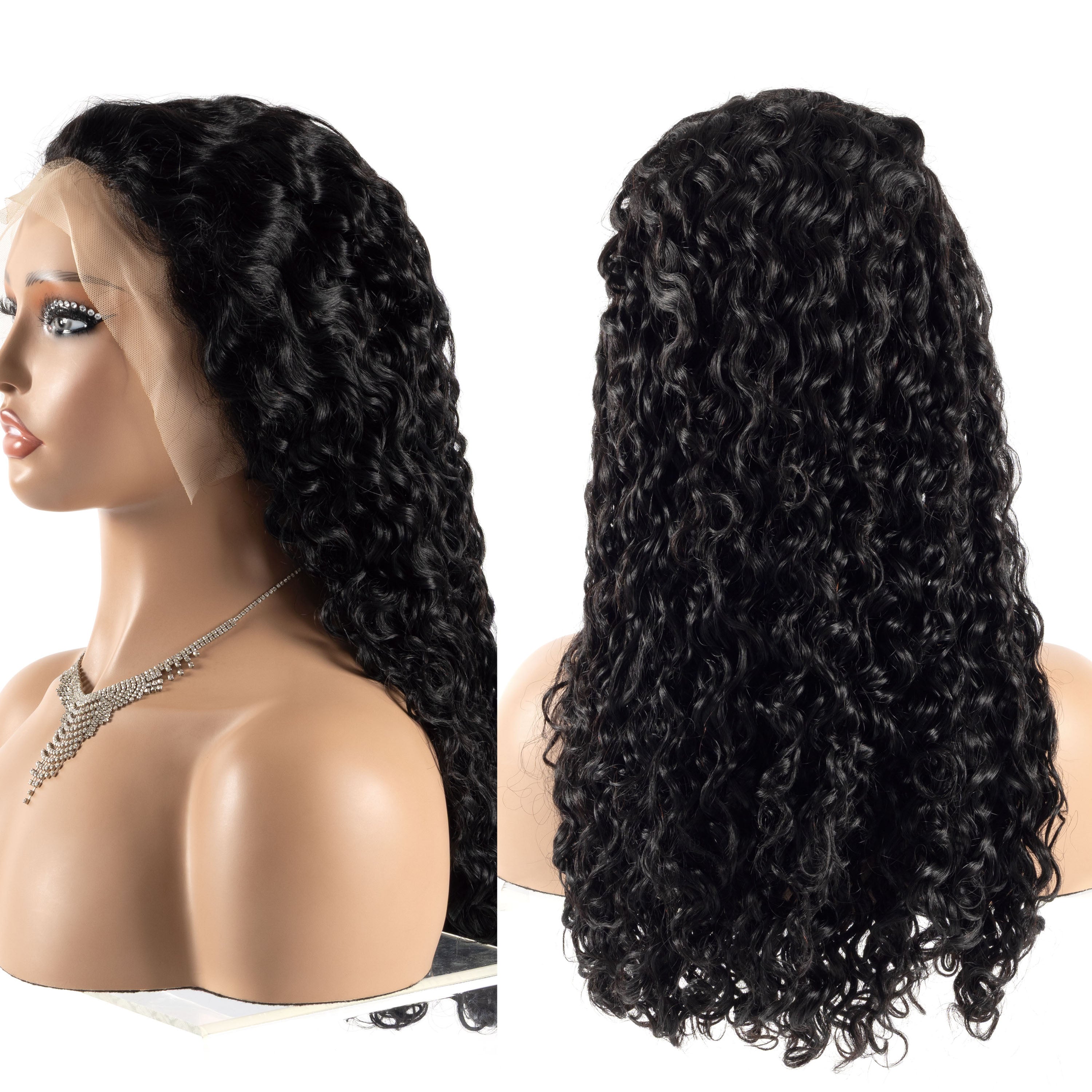 Wholesale 20'' HD Glueless Lace Frontal Double Drawn Natural Raw Peruvian Human Hair Kinky Curl Front Wig for Black Women