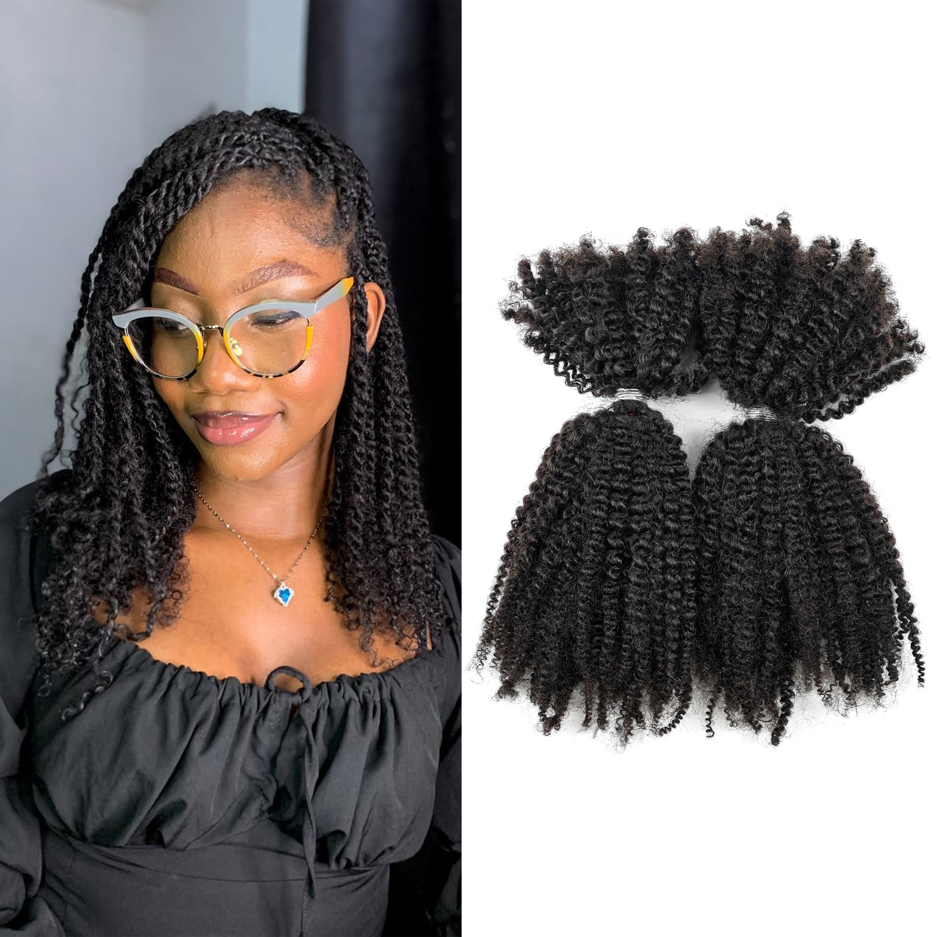 High Grade Twist Hair 100% Virgin Human Braiding Hair 4C Afro Kinky Bulk Hair Extensions Easy for Micro Braids and Micro Locs