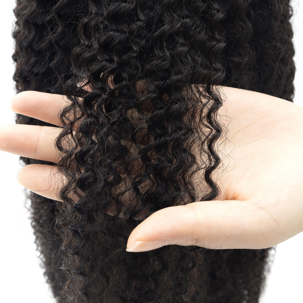Half Wig Kinky Curly Human Hair Wholesale Non Lace Machine Made Wigs Curly Human Hair Drawstring HalfWig for Black Women
