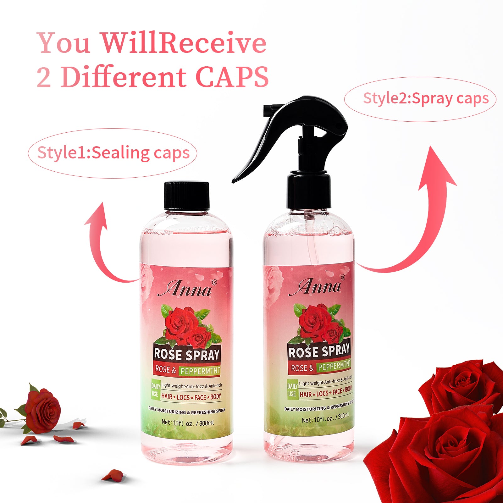 Private Label Natural Rose Peppermint Spray Lightweight Anti-Frizz Moisturizing Refreshing Spray for Locs Dreadlocks Twist