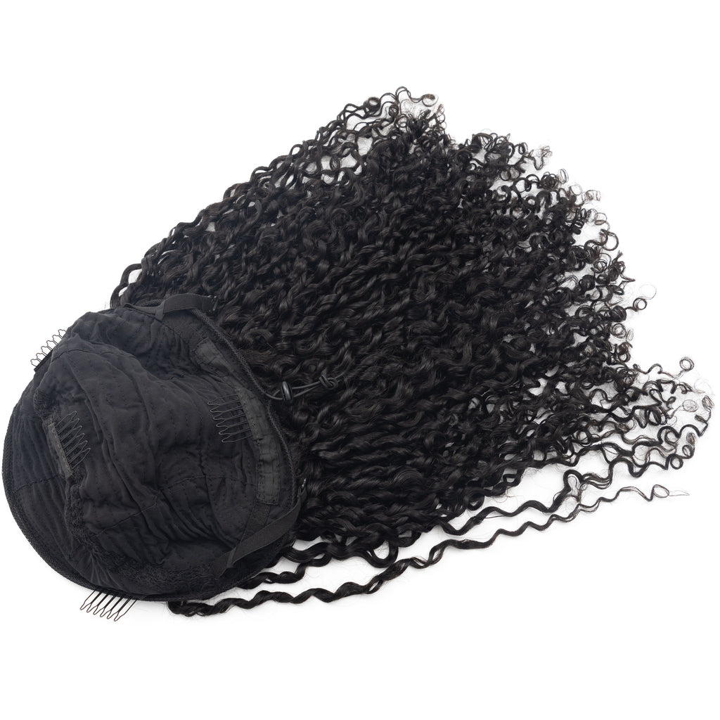 Wholesale 3 in 1 Half Wig Curly 180% Density Half Head Wig Curly Drawstring Seamless Clip Ins Human Wig No Glue