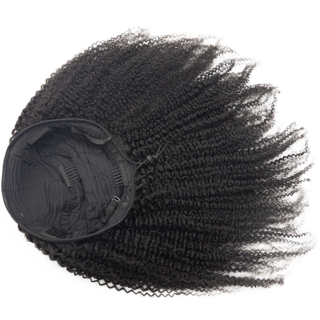 Half Wig Kinky Curly Human Hair Wholesale Non Lace Machine Made Wigs Curly Human Hair Drawstring HalfWig for Black Women