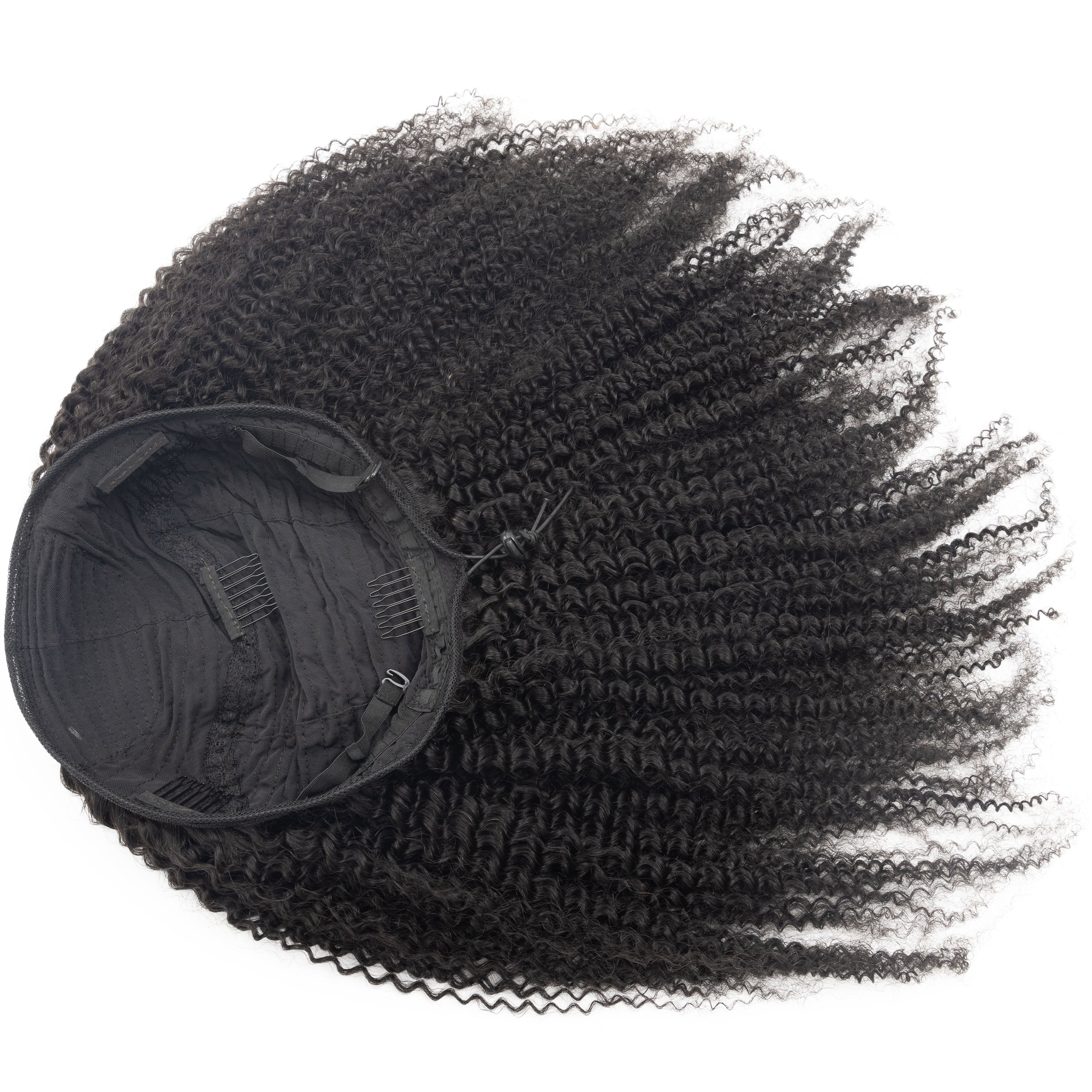 Half Wig Kinky Curly Human Hair Wholesale Non Lace Machine Made Wigs Curly Human Hair Drawstring HalfWig for Black Women