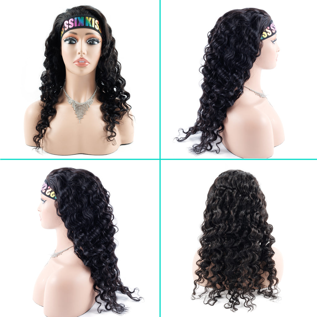 Human Hair Deep Wave 3 in 1 Half Wigs Wear and Go Glueless Wigs Drawstring Seamless Flip Over No Lace Wig for Beginner