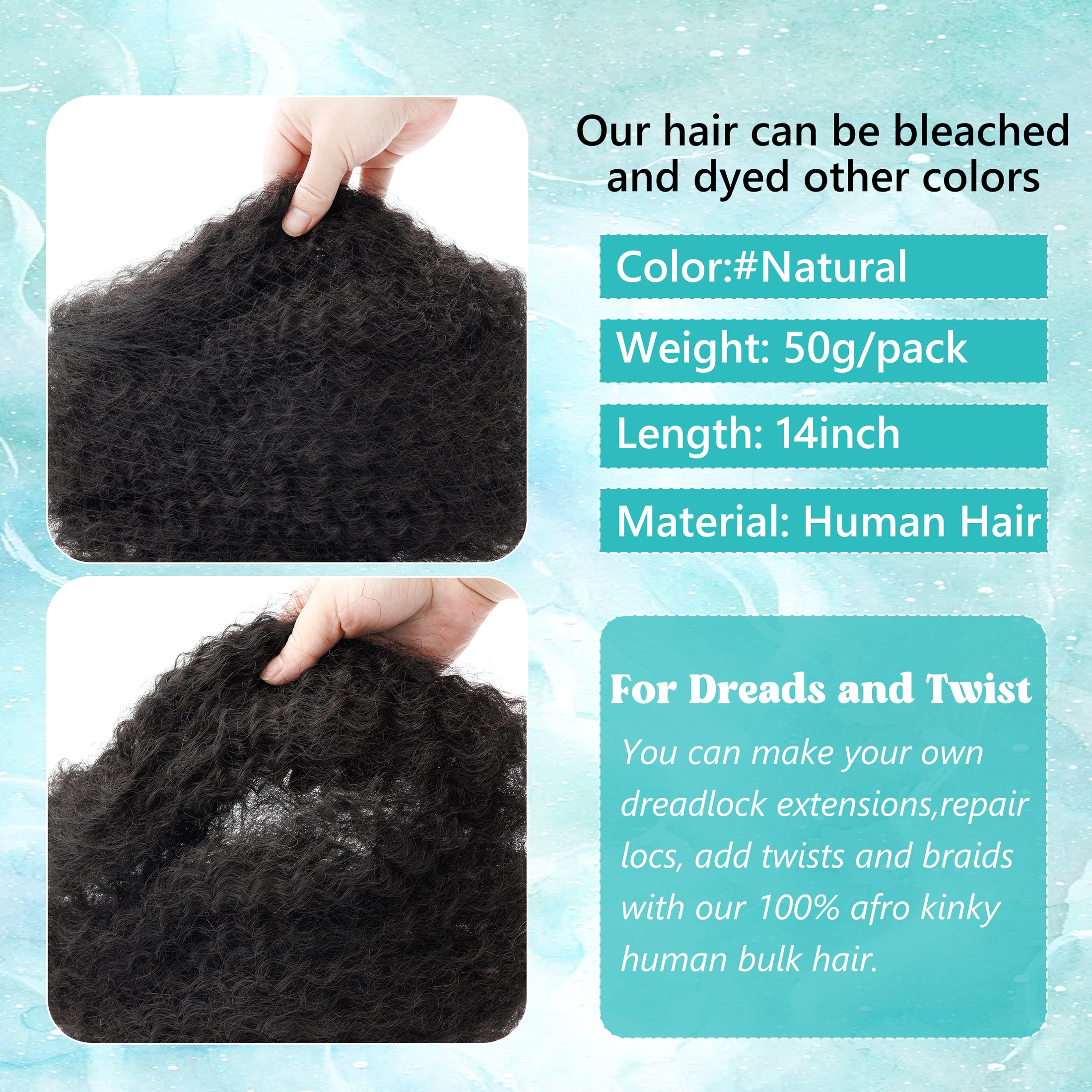 50g/pack KC3W 100% Natural Bulk Hair Extensions Raw Virgin 8-26inch Cheveux Naturel Kinky Bulk Human Hair