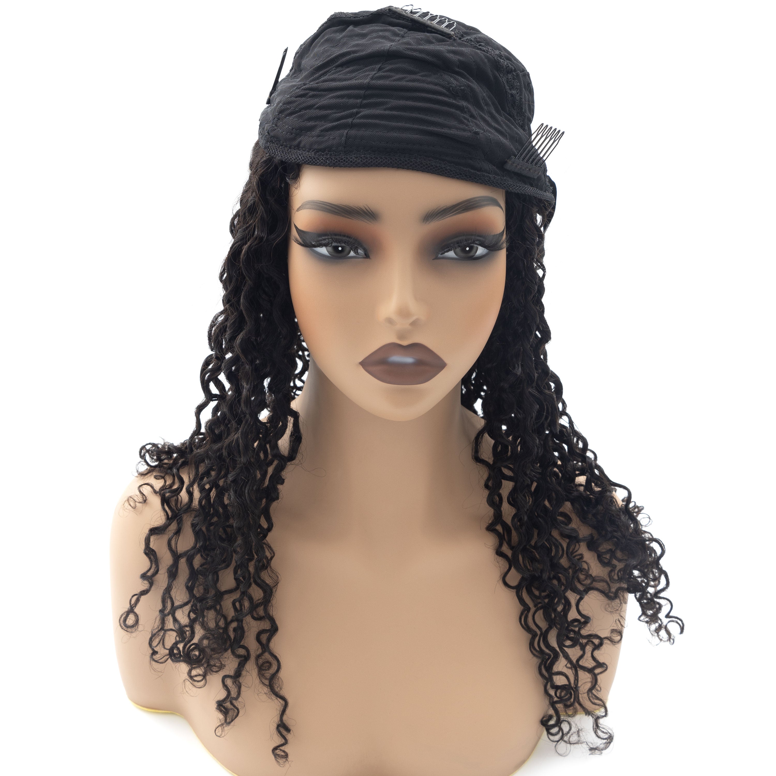 Wholesale 3 in 1 Half Wig Curly 180% Density Half Head Wig Curly Drawstring Seamless Clip Ins Human Wig No Glue